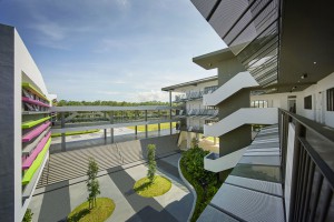 View from Classroom Open Corridor looking down towards the Central Courtyard